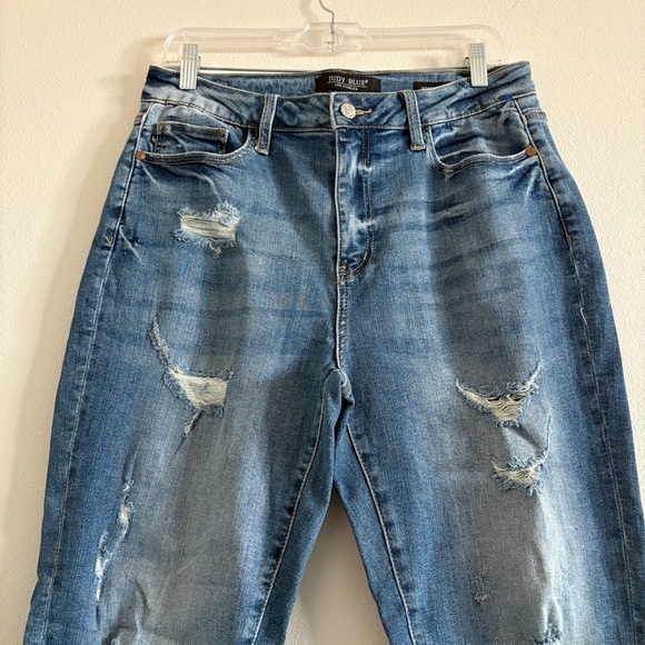 Judy Blue High Waist Cuffed Boyfriend Denim Jeans Distressed Straight Leg 11/30 - Picture 6 of 13